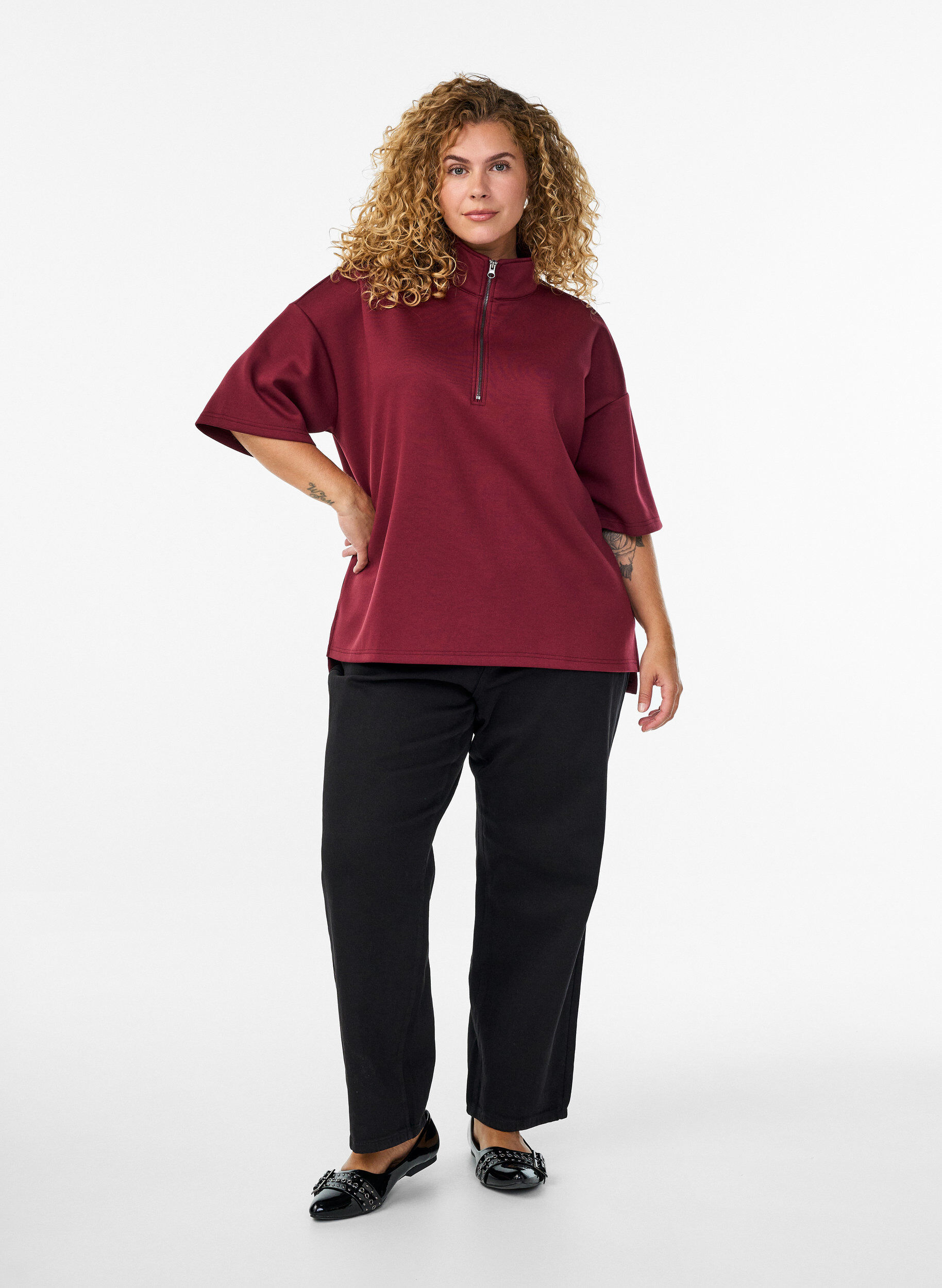 Zizzifashion Short-sleeved sweatshirt with a high collar, Dark Bordeaux, Model image number 1