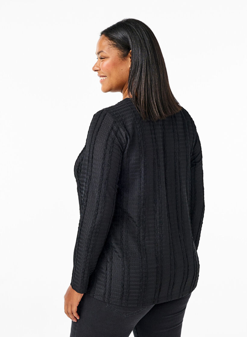 Long-sleeved blouse with texture, Black, Model image number 1