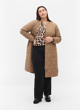 Long quilted jacket with zip and pockets, Amphora, Model image number 2