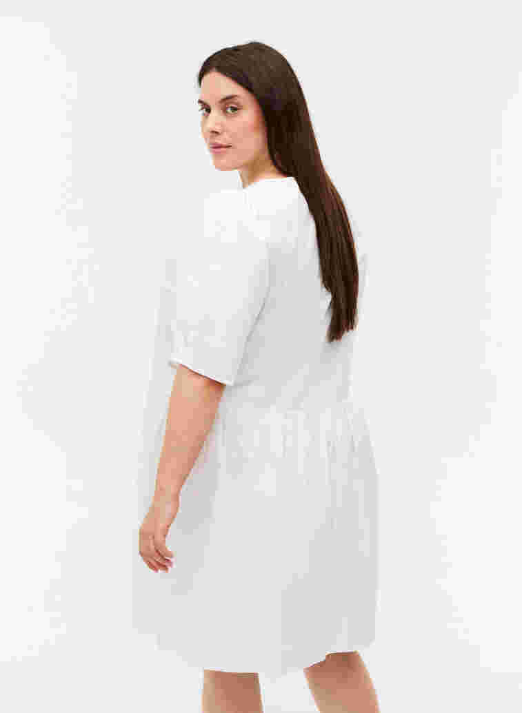 Cotton shirt dress with puff sleeves, Bright White, Model image number 1