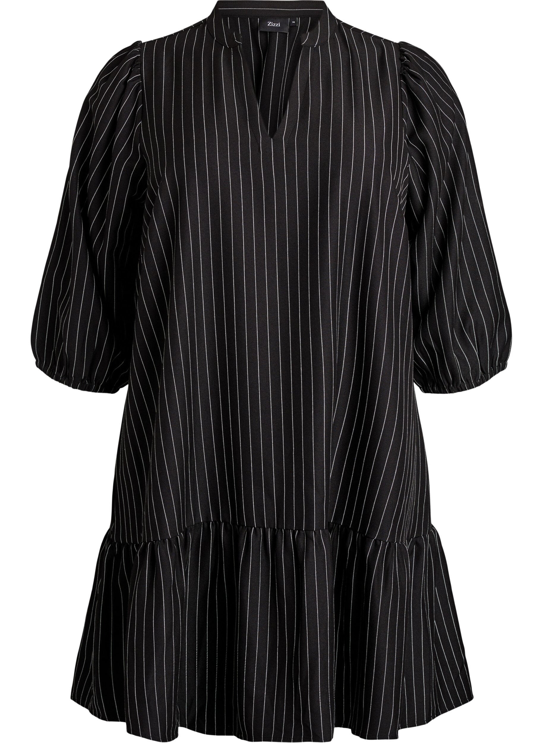 Zizzifashion Short A-line dress with pinstripes and a ruffle hem, Black, Packshot image number 0