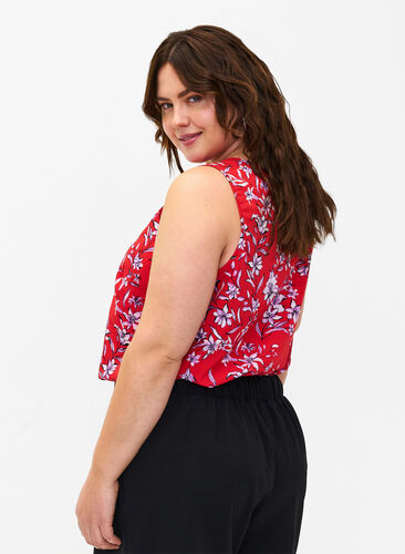 FLASH - Sleeveless top with print, Poinsettia Flower, Model image number 1