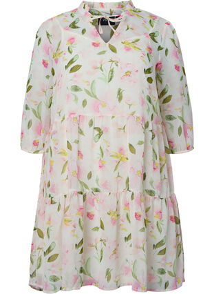 Tunic with floral print and lurex, White/Pink Flower, Packshot image number 0