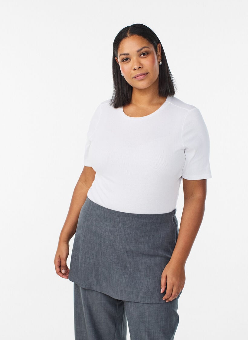 Basic ribbed t-shirt with a round neck, White, Model image number 0