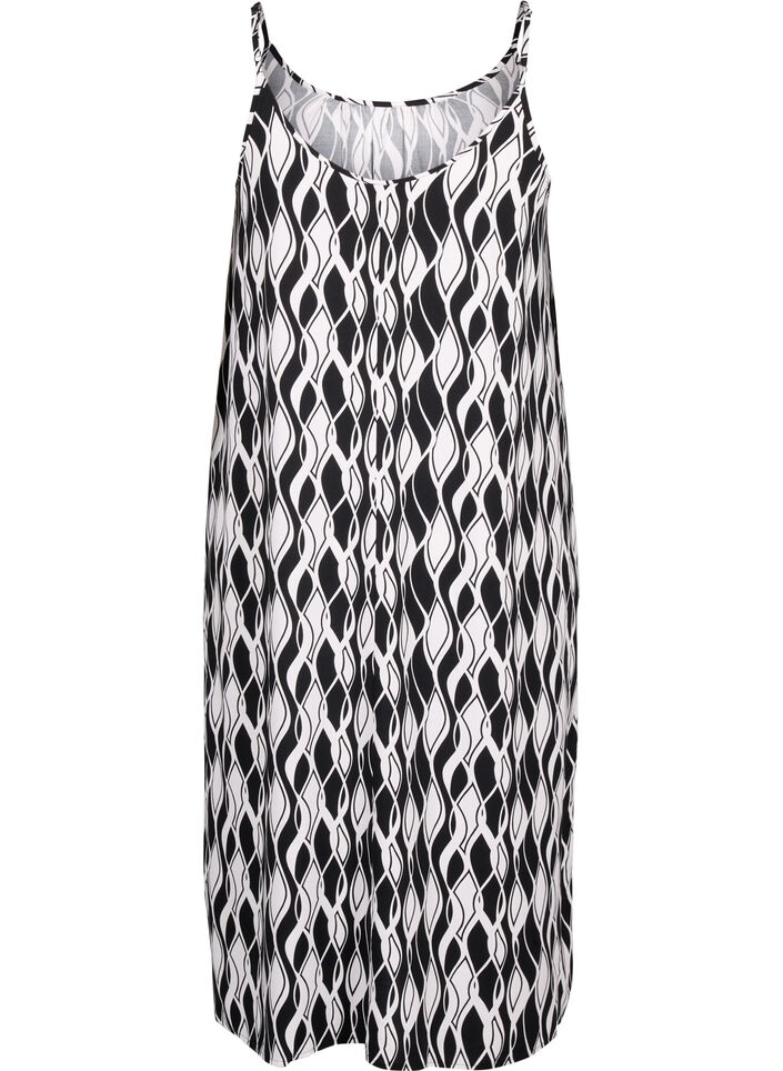 Viscose strap dress with print, Black Swirl AOP, Packshot image number 1