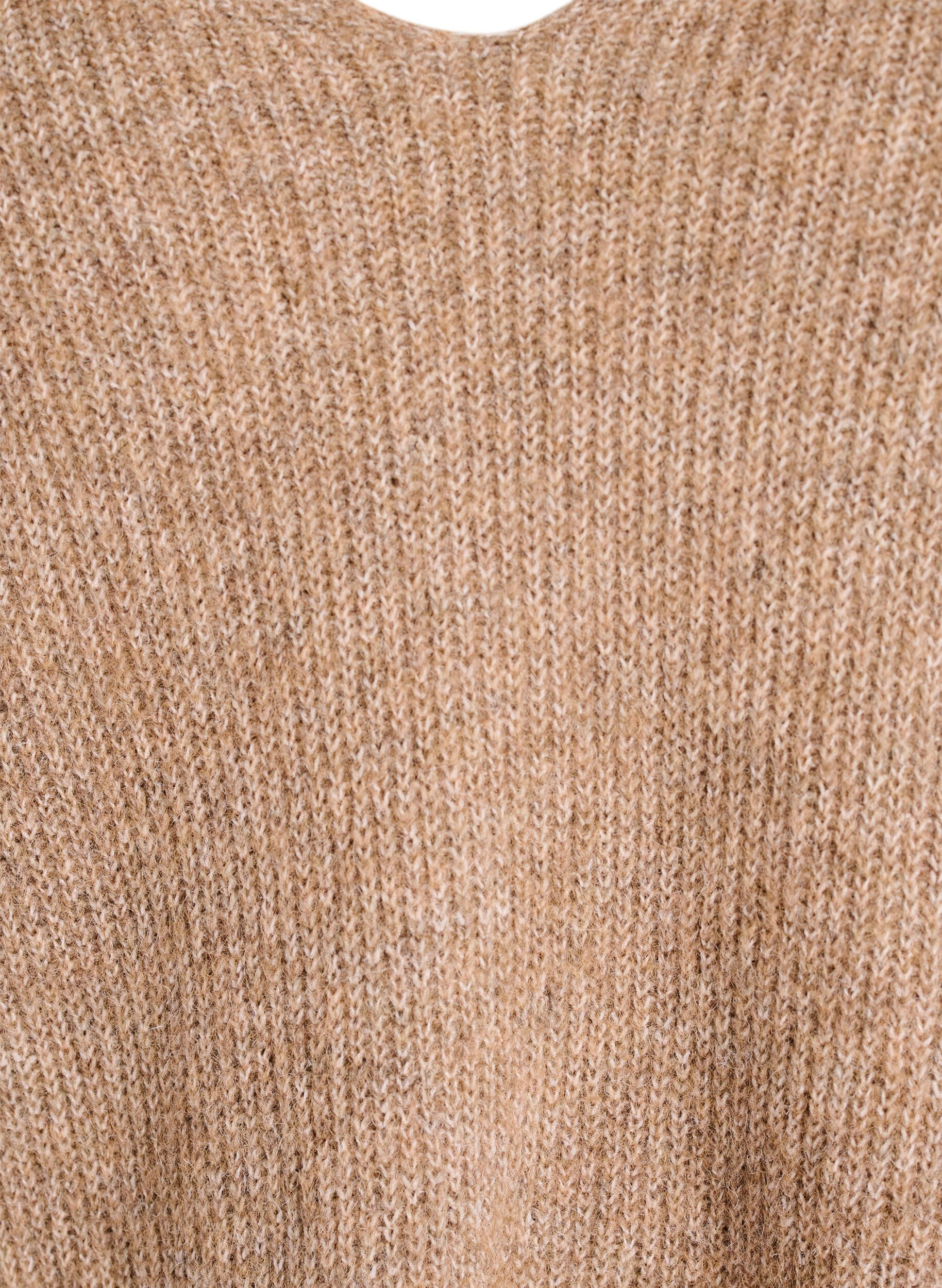 Zizzifashion Knitted blouse with V-neck and raglan sleeves, Brown, Packshot image number 2