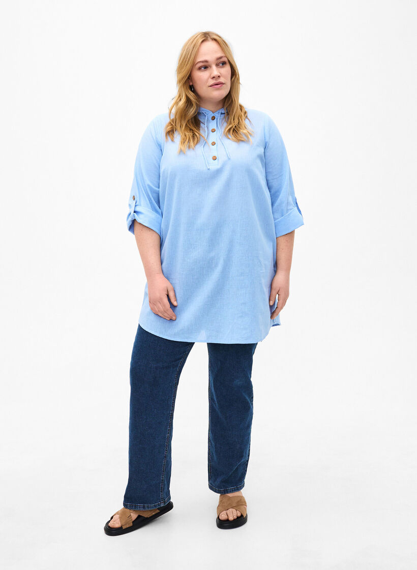 Hooded tunic in cotton and linen, Serenity, Model image number 2