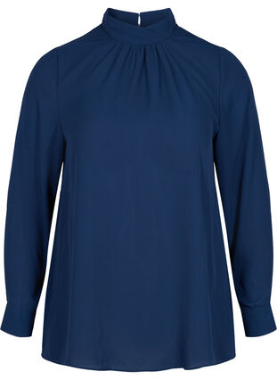 Long-sleeved high neck blouse, Navy Blazer, Packshot image number 0