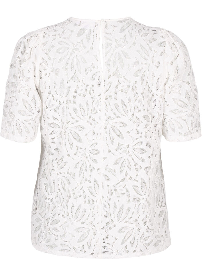 Lace blouse with short sleeves, Bright White, Packshot image number 1