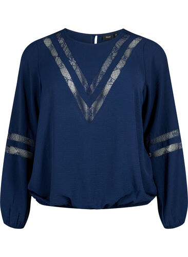 Long-sleeved blouse with lace, Navy Blazer, Packshot image number 0