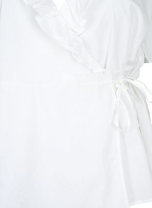 Short sleeve blouse with ruffle detail, Bright White, Packshot image number 2