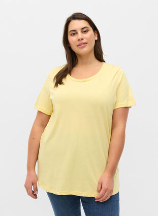Short-sleeved cotton t-shirt with a print, Pale Banana Shine, Model image number 0