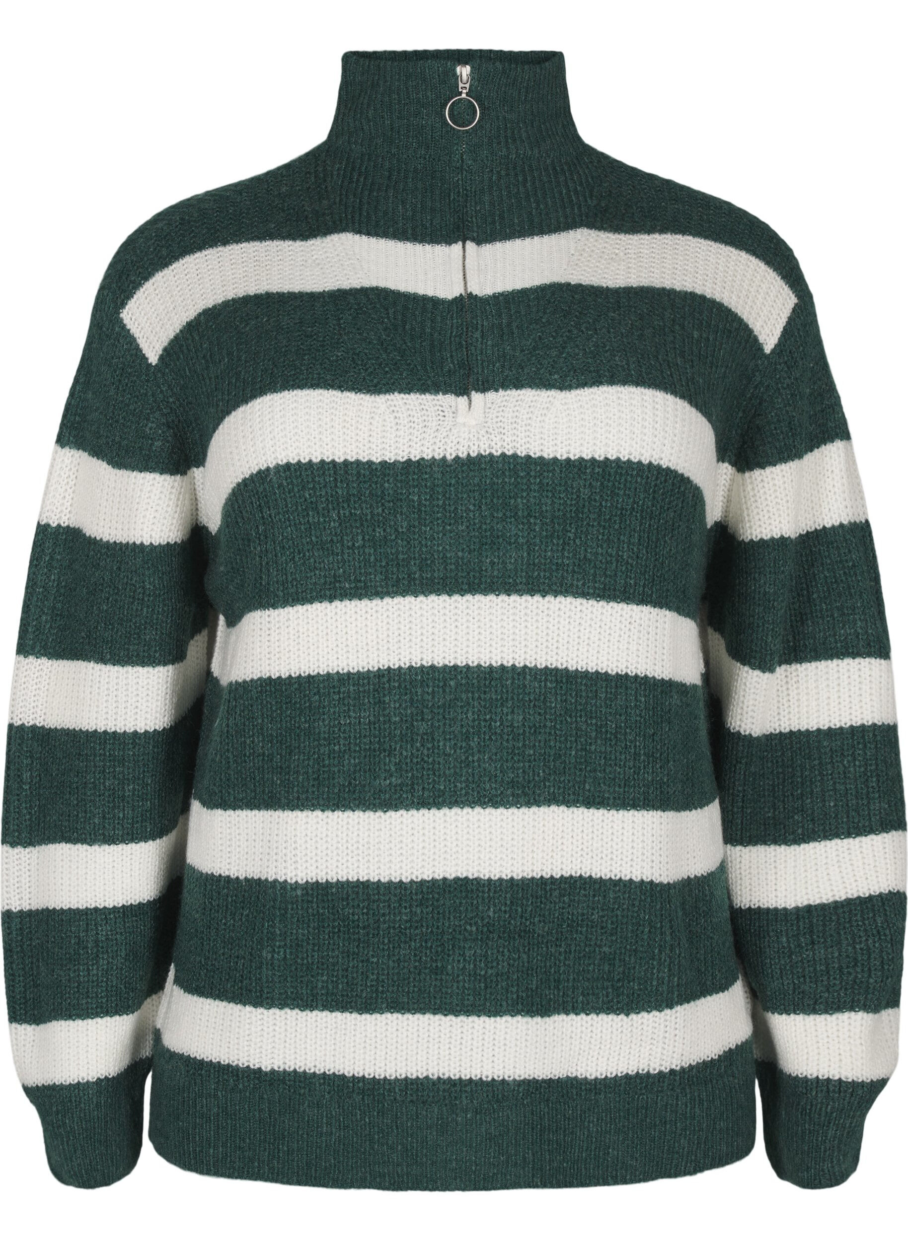 Zizzifashion FLASH - Knitted sweater with high neck and zipper, Green, Packshot image number 0