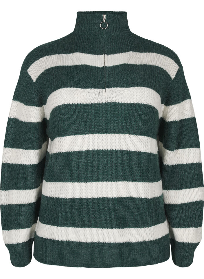 FLASH - Knitted sweater with high neck and zipper, Green, Packshot image number 0