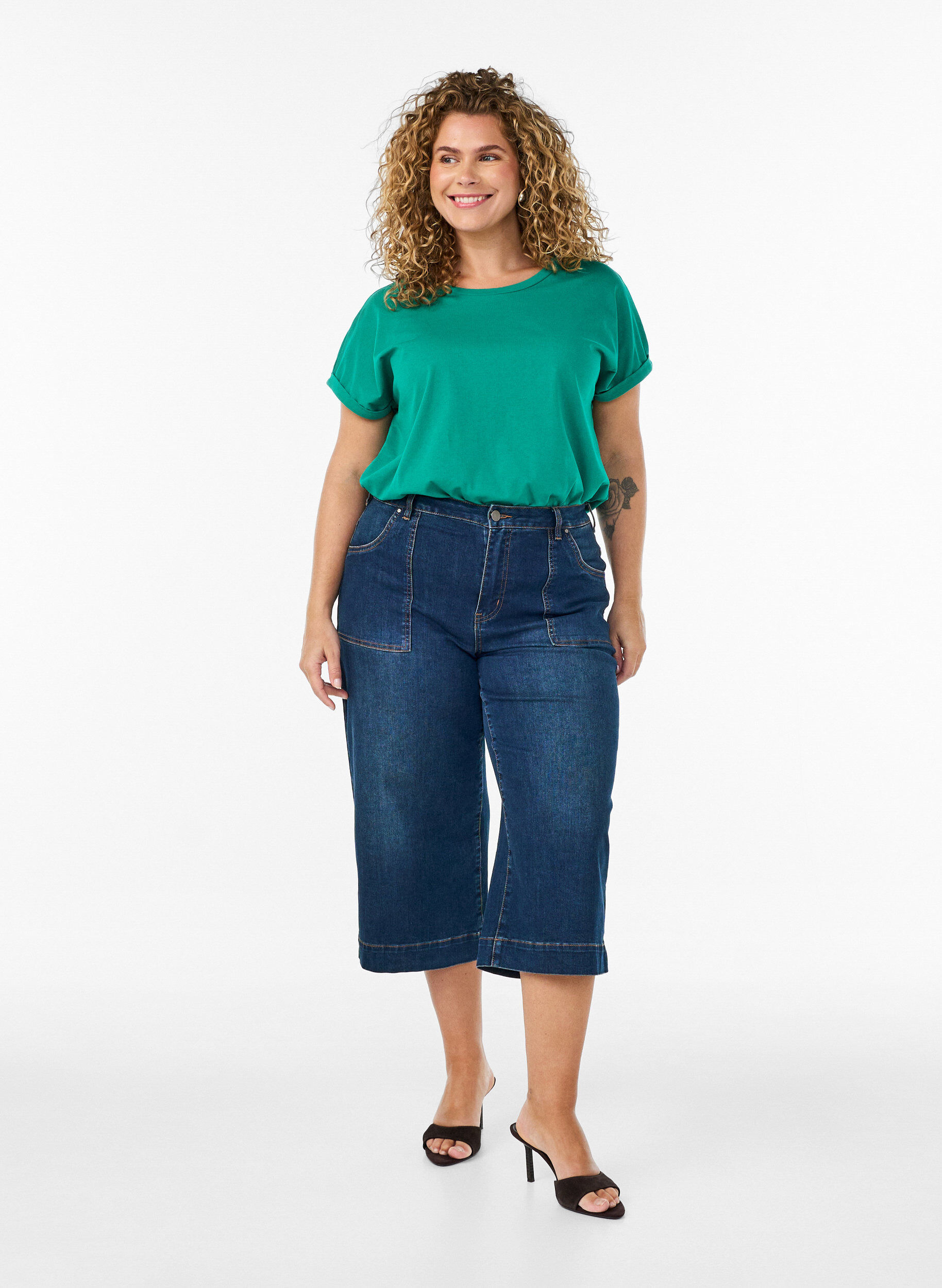 ZizzifashionShort-sleeved cotton blend T-shirt, Green, Model image number 1