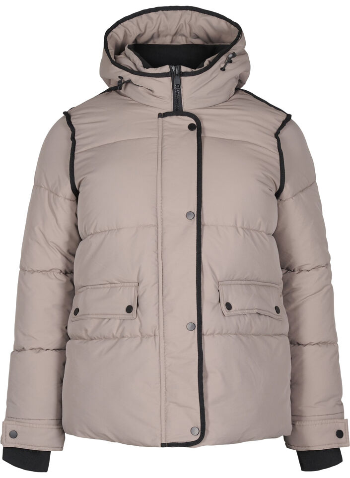 Short puffer jacket with contrast details, Beige, Packshot image number 0