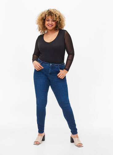 Super slim Amy jeans with studs, Dark blue, Model image number 0