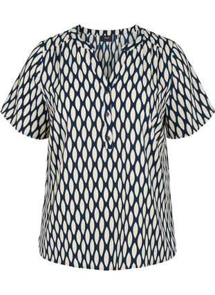 Printed blouse with short sleeves, Oval AOP, Packshot image number 0