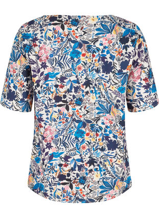 Floral blouse in cotton with short sleeves, Flower AOP, Packshot image number 1