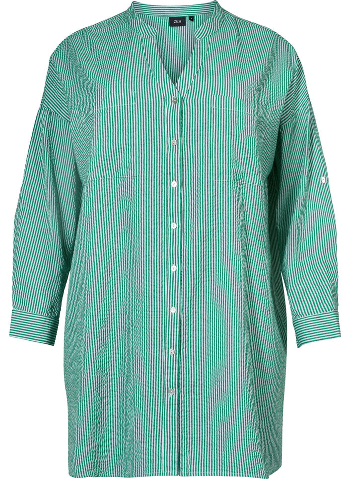 Striped cotton shirt with 3/4 sleeves, Jolly Green Stripe, Packshot image number 0