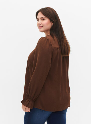 V-neck blouse with long sleeves, Chestnut, Model image number 1