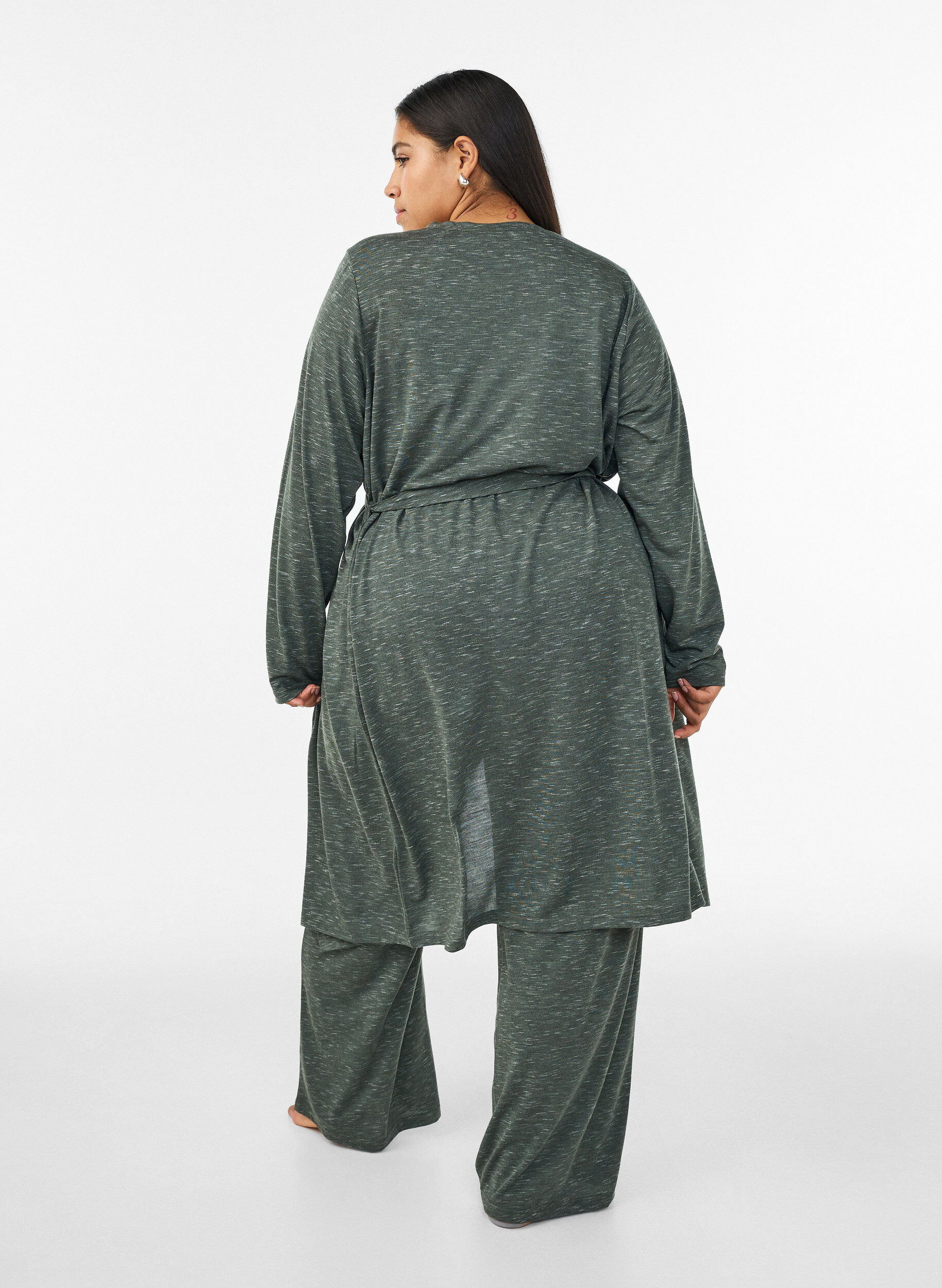 ZizzifashionLong jersey cardigan with tie-belt, Green, Model image number 1