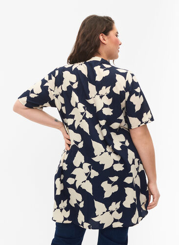 FLASH - Floral tunic with short sleeves, Blue White Flower, Model image number 1