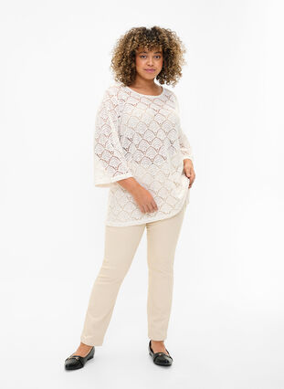 Crochet blouse with 3/4 sleeves, Sandshell, Model image number 2