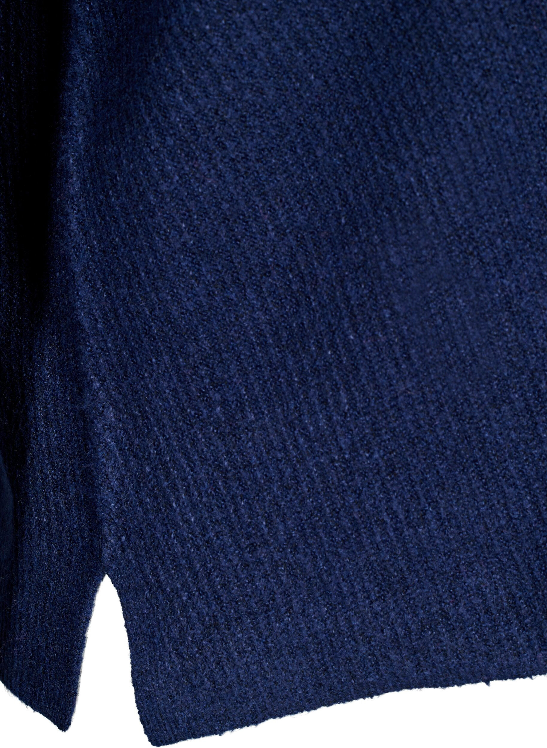 Zizzifashion Knitted blouse with v-neck and long sleeves, Naval A. Black Mel., Packshot image number 3