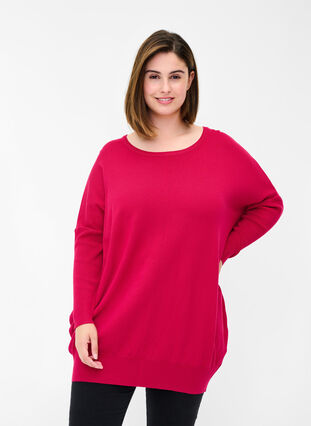 Knitted jumper with round neckline, Cerise, Model image number 0