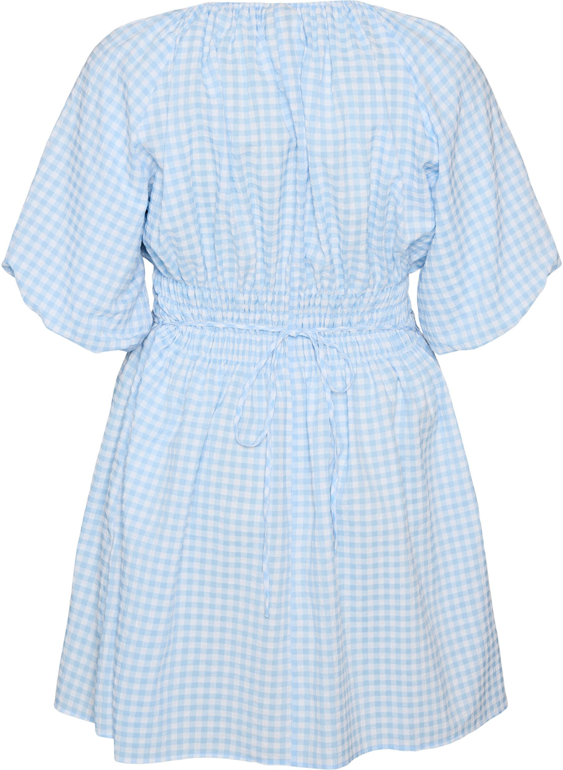 ZizzifashionShort small check dress with balloon sleeves, Light Blue, Packshot image number 1