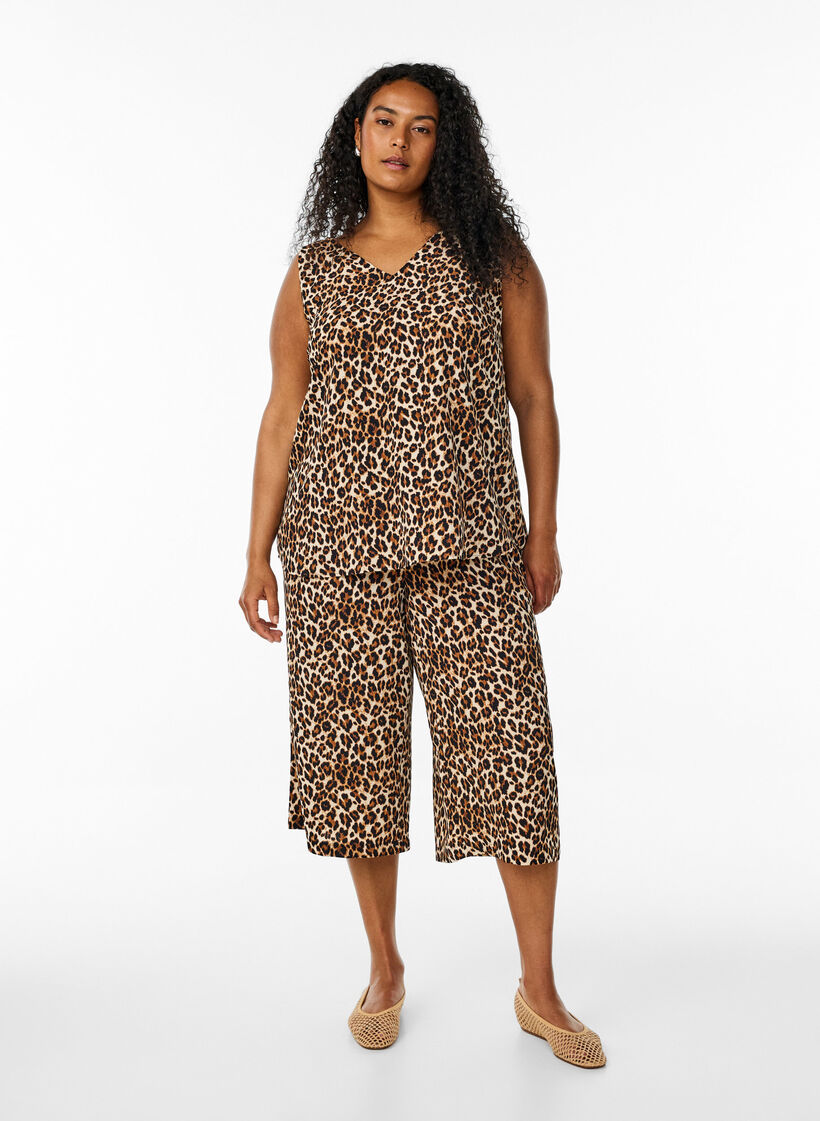 Culotte trousers with print, Brown, Model image number 0