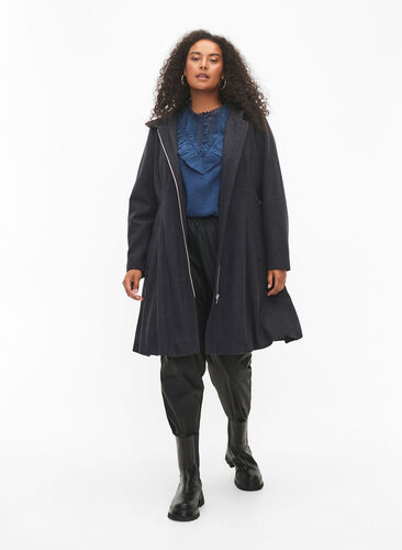 Checkered coat with wool, Dark Grey Melange, Model image number 2
