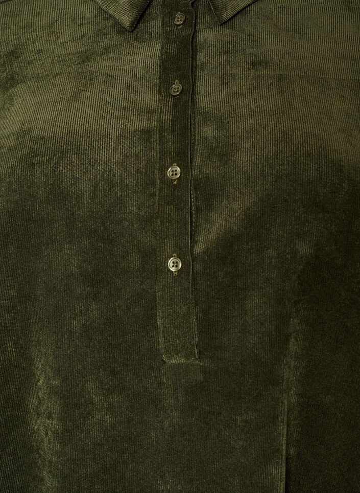Corduroy shirt dress with collar and button fastening, Green, Packshot image number 2