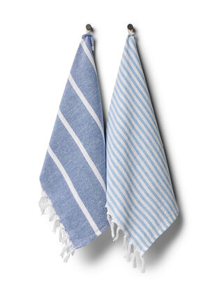 2-pack striped towel with fringes, 2-Pack Blue, Packshot image number 0