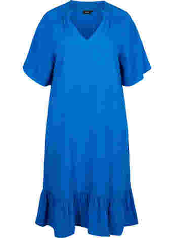 Short-sleeved viscose dress with v-neck