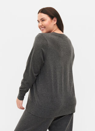 Melange knitted jumper with round neckline, Dark Grey Melange, Model image number 1