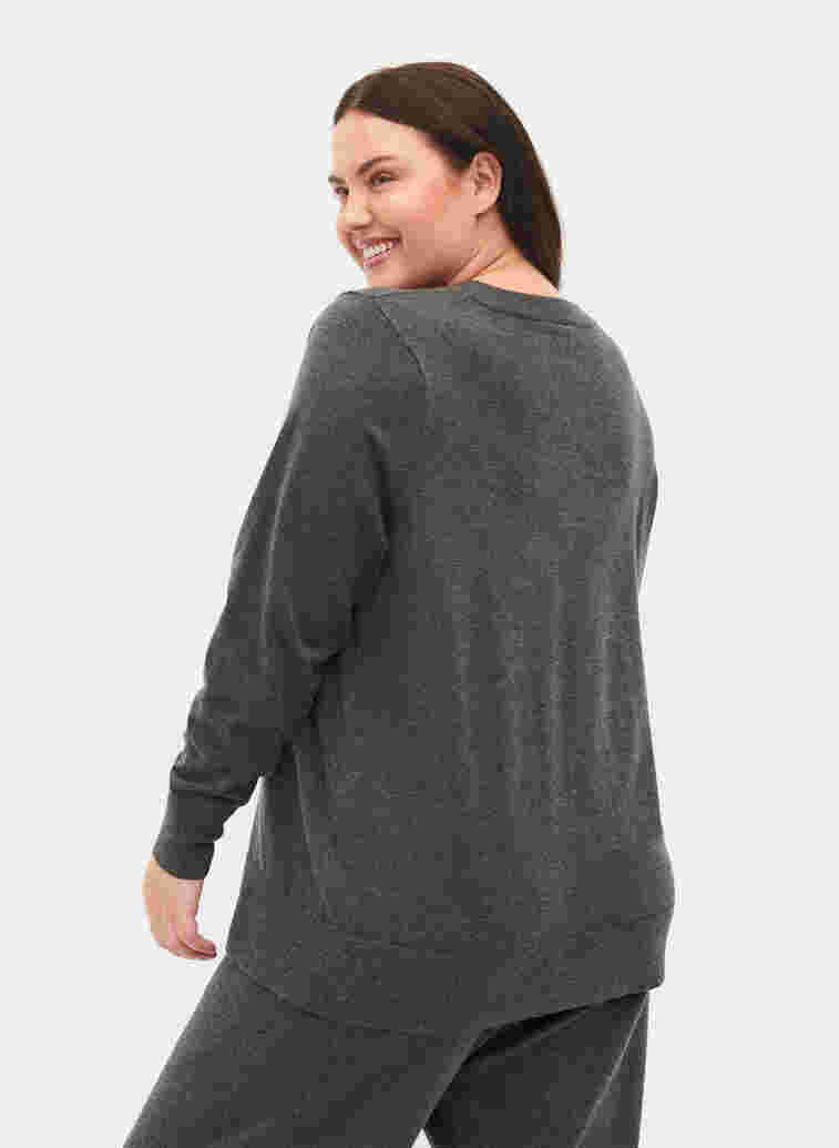 Melange knitted jumper with round neckline, Dark Grey Melange, Model