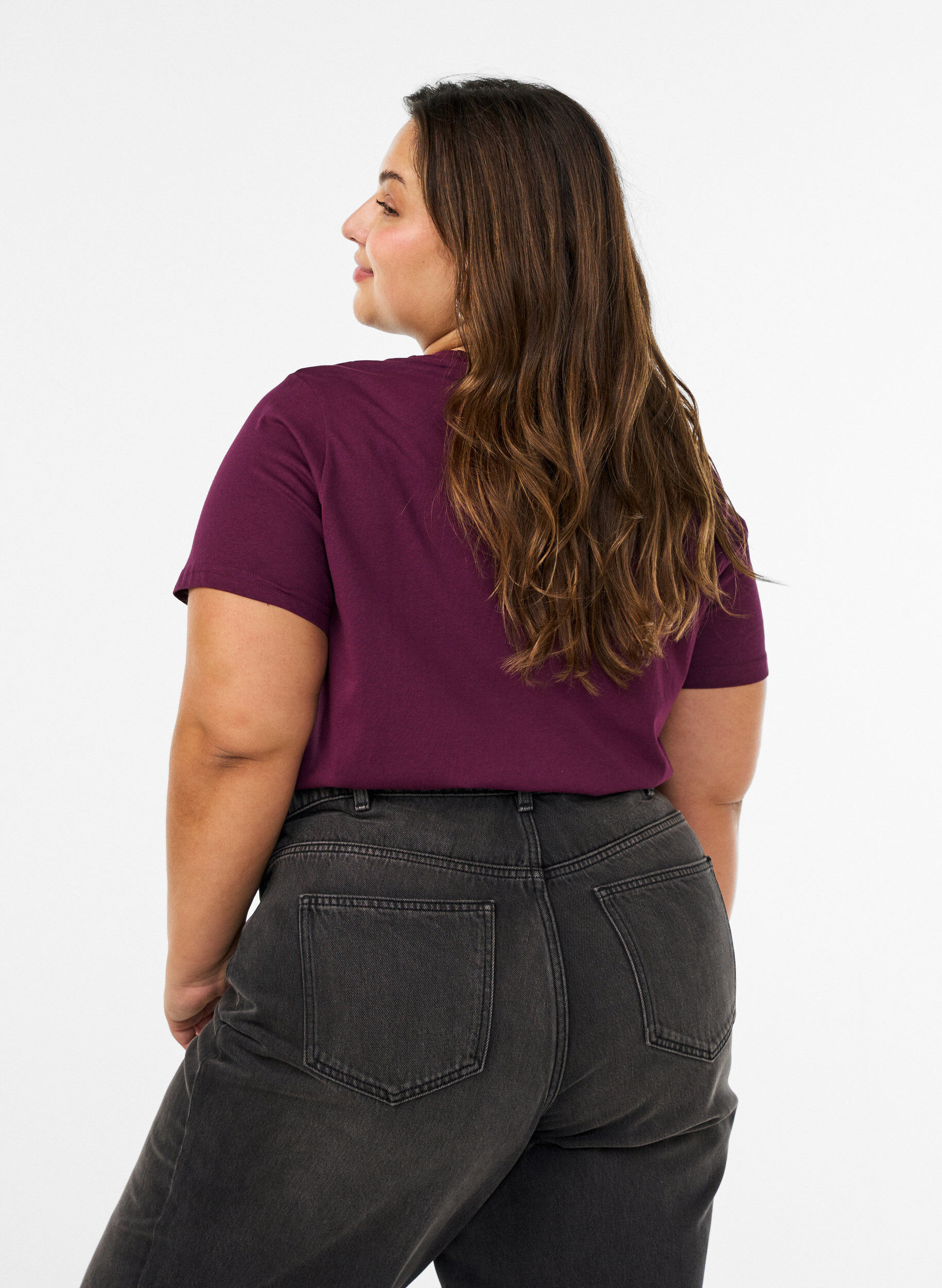 ZizzifashionT-shirt with floral embroidery and rhinestones, Purple, Model image number 2
