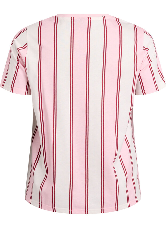 T-shirt with stripes and text print, Rose, Packshot image number 1