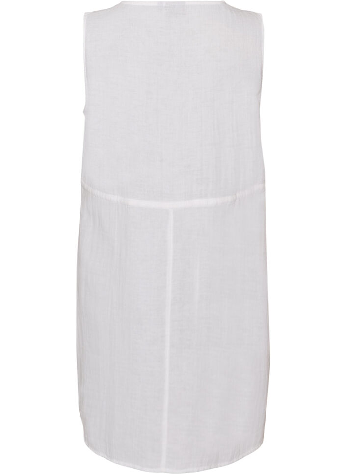 Sleeveless cotton muslin dress with tie string, White, Packshot image number 1
