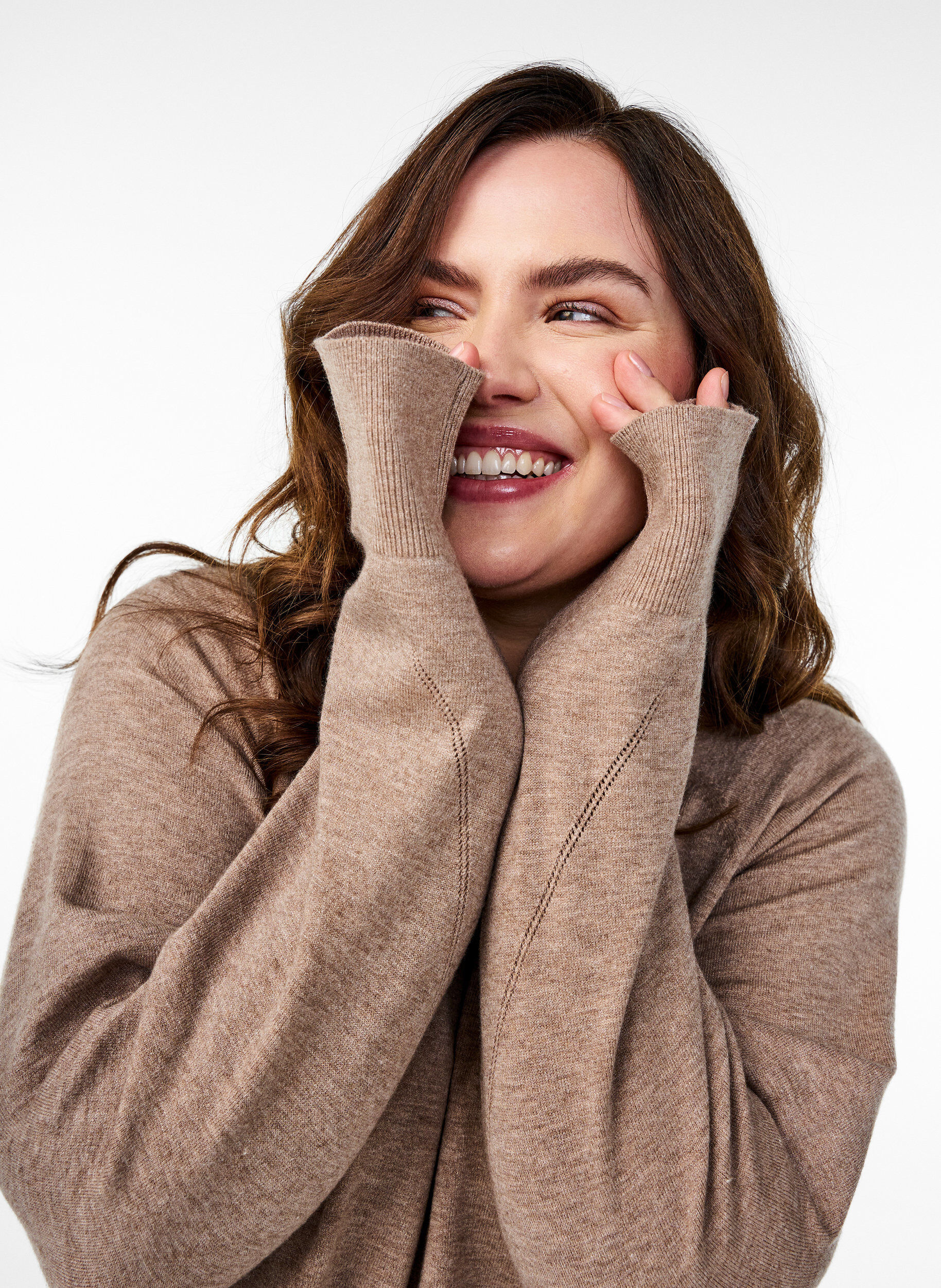 Zizzifashion Knit blouse with round neck and knitted pattern, Brown, Image image number 0