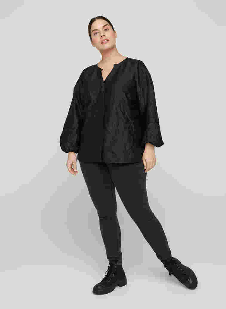 Textured jacket with v-neck, Black, Model image number 3