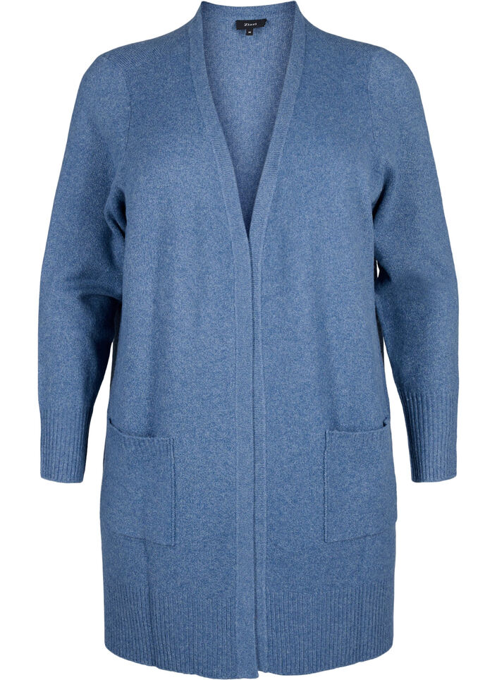 Ribbed Knit Cardigan with Pockets, Blue, Packshot image number 0
