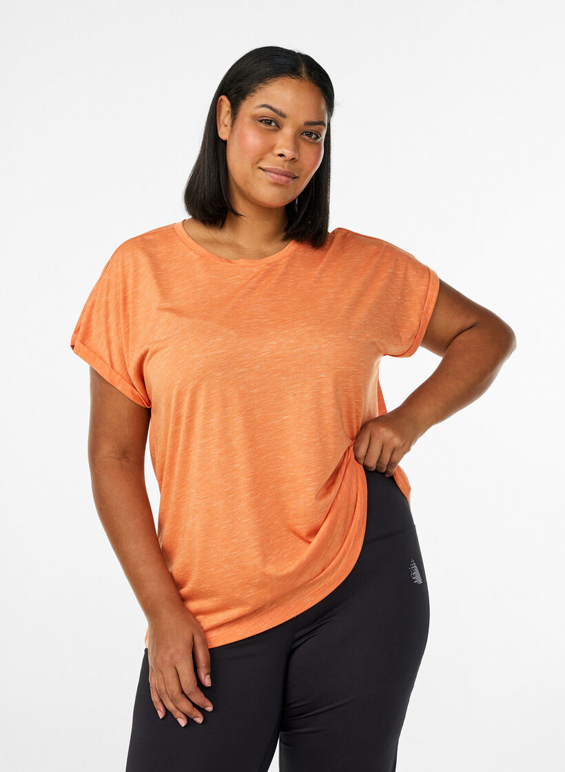 Loose workout t-shirt with short sleeves, Coral, Model image number 0
