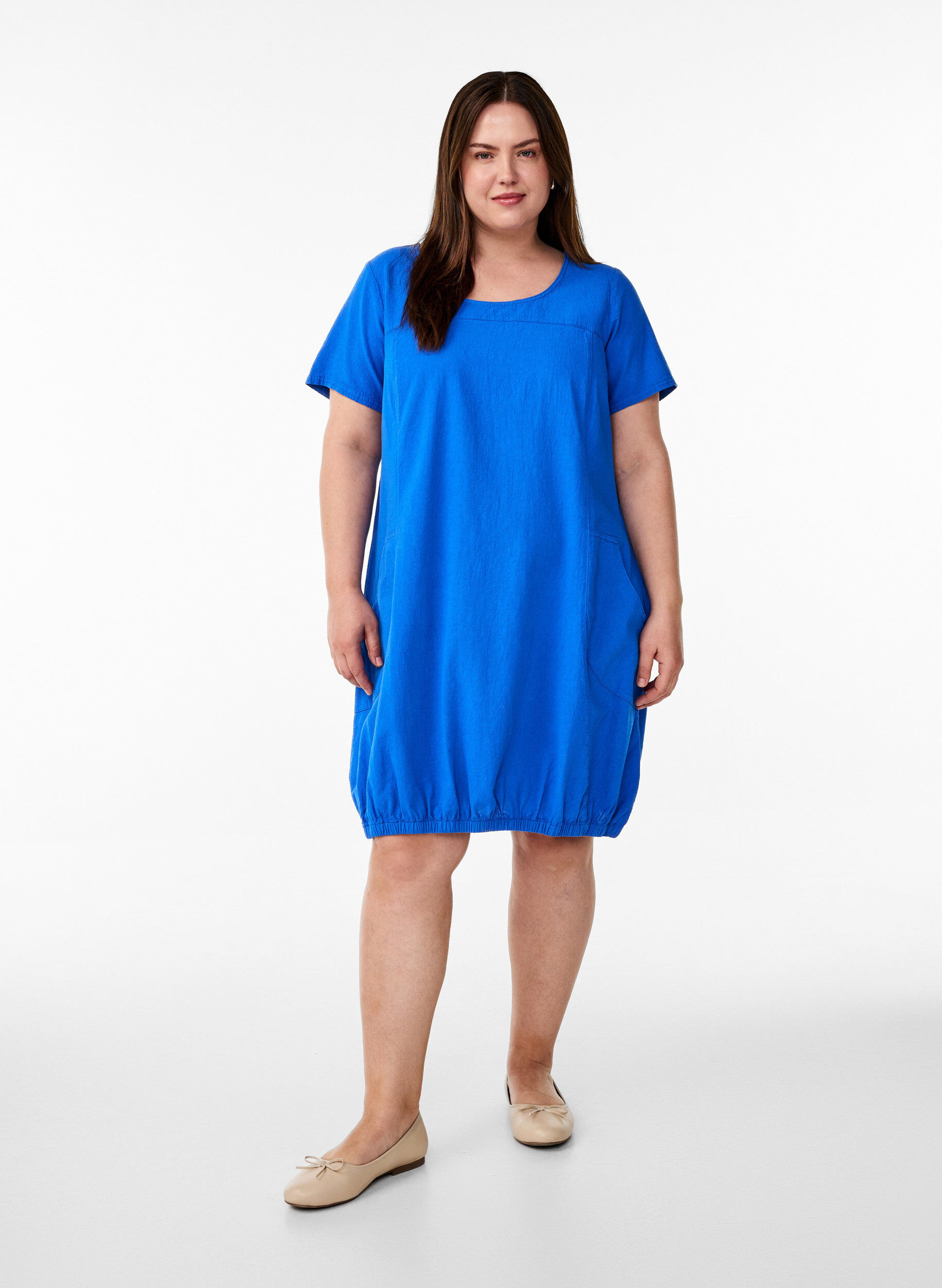 ZizzifashionShort sleeve cotton dress, Blue, Model image number 1