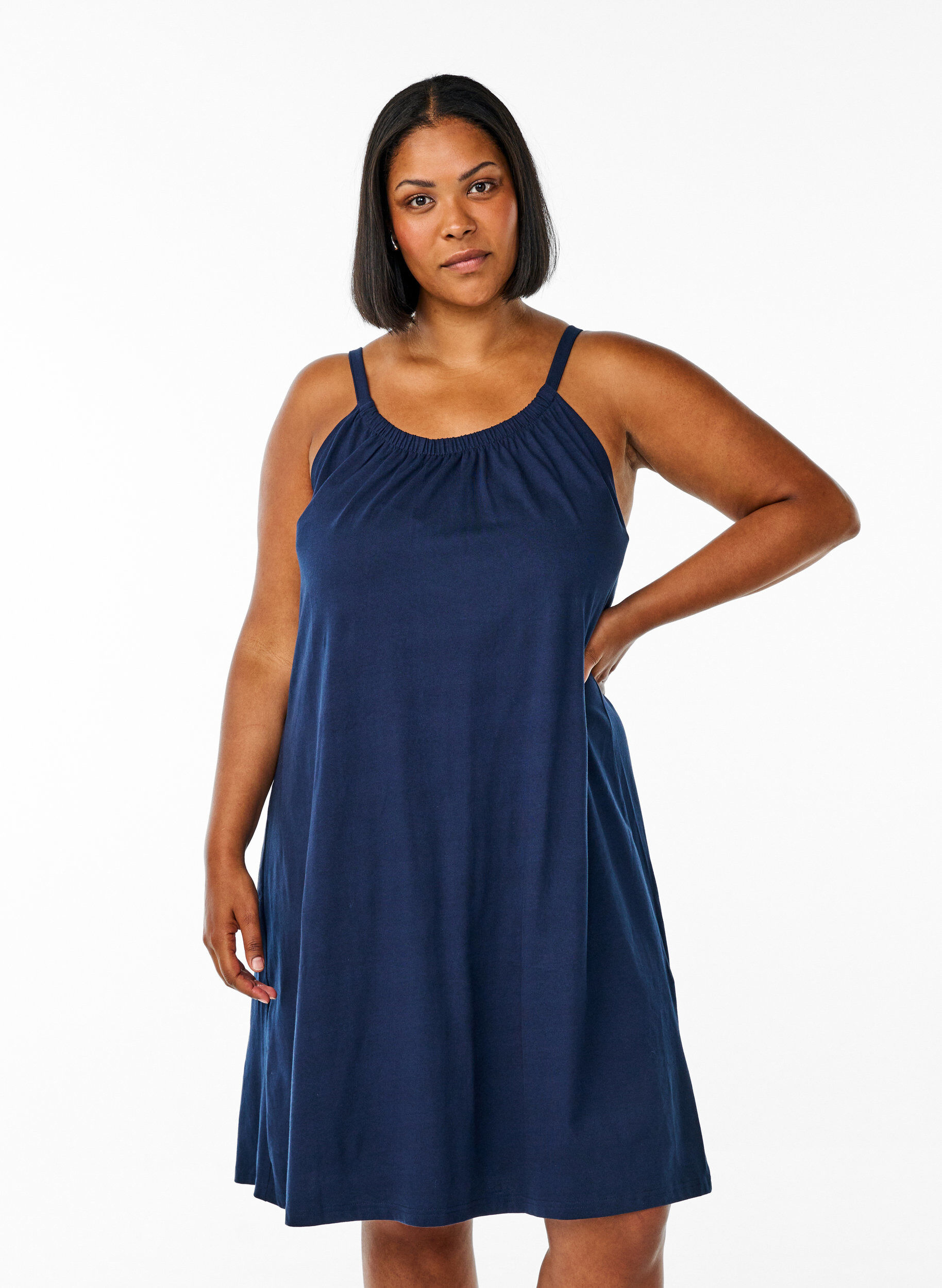 ZizzifashionKnee-length strap dress in organic cotton, Blue, Model image number 0