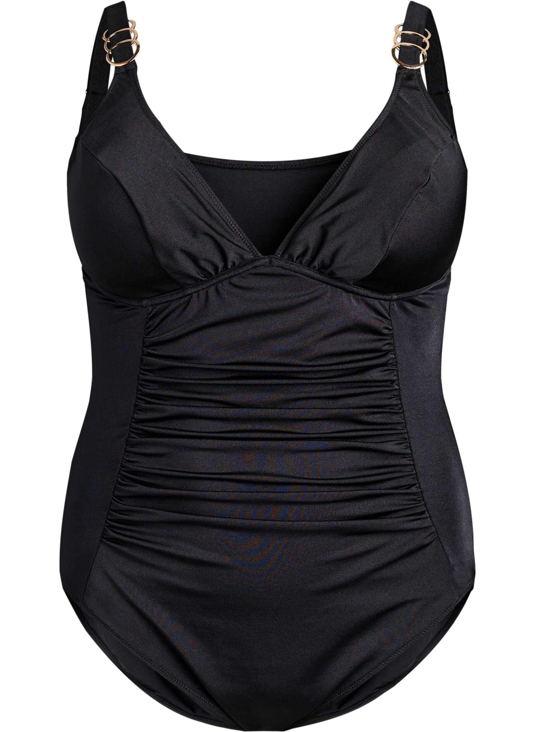 Zizzifashion Swimsuit with V-neck and ring detail, Black, Packshot image number 0
