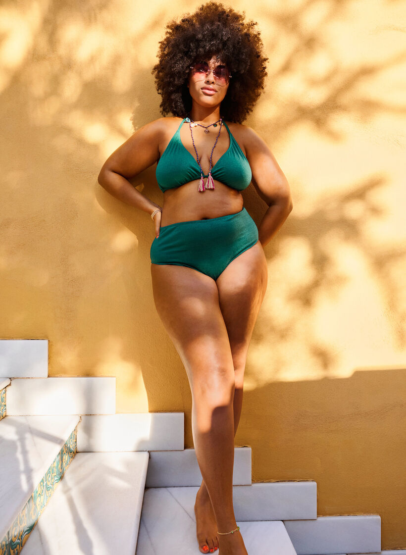 Glitter bikini briefs with a high waist, Green, Image image number 1