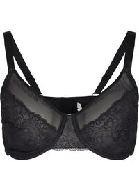 Full cover bra with lace and strings - Black - Sz. 85E-115H - Zizzifashion